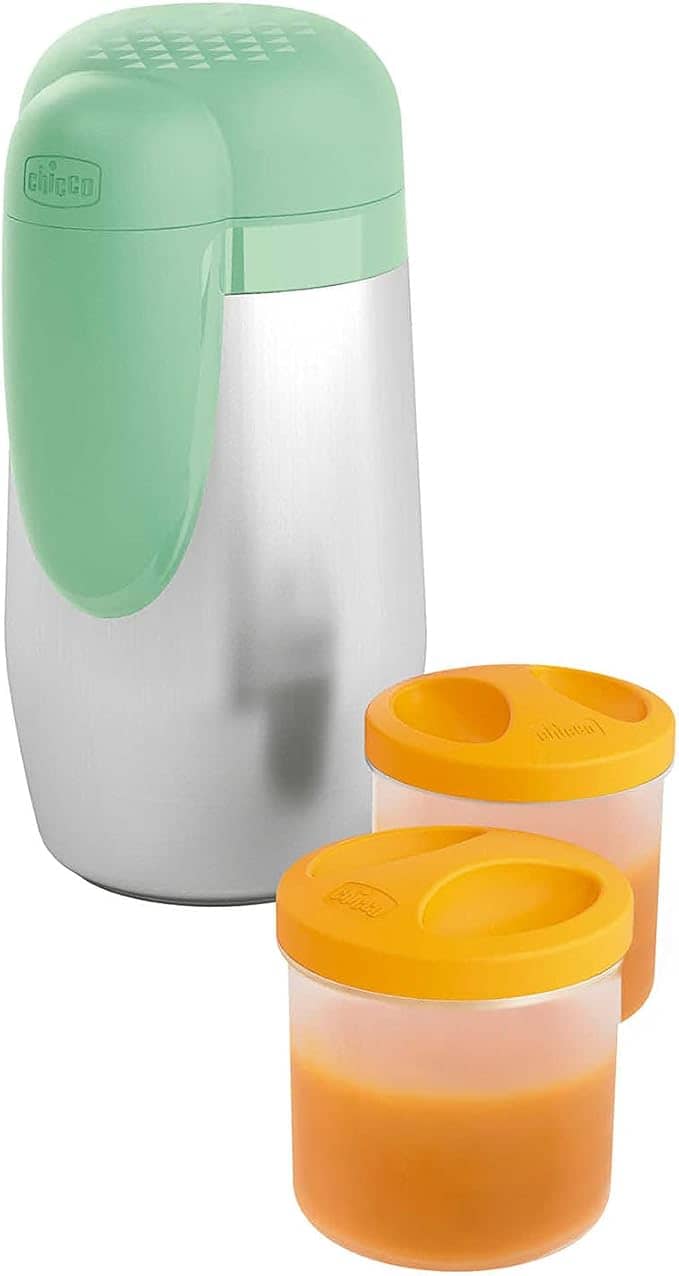 Artsana Chicco Portapappa Termico In Acciaio Inossidabile Con Due Contenitori da 250 ml, Contenitore Per Alimenti E Bevande, Thermos portapappa neonati, Mantiene la temperatura fino a 5 ore, โVerde